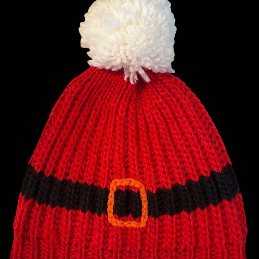Festive Red and White Knit Hat with Pom Pom